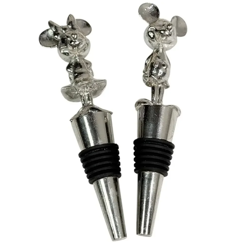 Disney Mickey Mouse Bottle Stoppers Minnie Mouse Set 2 Mousewares Silver Metal